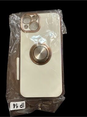 White Phone Case with Rose Gold Ring Holder and Trim